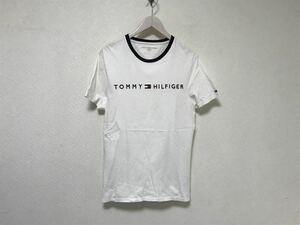 本物トミーヒルフィガーTOMMY HILFIGERコットンロゴ刺繍半袖Tシャツメンズサーフアメカジミリタリービジネススーツ白ホワイトMインド製