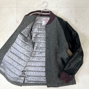 《美品 Lサイズ》Paul Smith×HARRIS TWEED ポールスミス ハリスツイード/スタジャン ブルゾン/キルティング 袖レザー 牛革/グレー