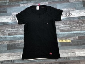 ADIDAS アディダス レディース 胸ポケット スリットネック 半袖Tシャツ L 黒