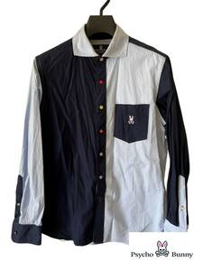 Psycho Bunny（サイコバニー ）マルチカラーボタン　クレイジーパターンシャツ　ブロード　日本製　ネイビーカラー　Sサイズ　定価18000円