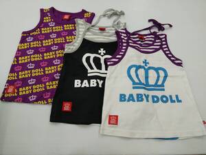 【値下げ！即決！タグ付き！＆中古！】★BABY DOLL★子供服 タンクトップ 紫＆黒×グレーボーダー＆&白×紫ボーダー 重ね着風 120㎝ 3点SET