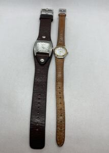 550-0409 腕時計 2点まとめて FOSSIL SKAGEN 革ベルト ブラウン 電池切れ 動作未確認