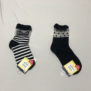 ★Girls socks / クールソックス　サイズ：19～24cm　のびのびサイズ　2足セット　ブラック