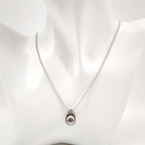 ネックレス　K18WG　9.91g　黒真珠　約11mm珠　ダイヤモンド（メレ）0.16ct　約45cm　 ◆3109/宮竹店