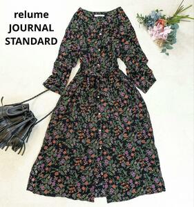 美品　JOURNAL STANDARD relume　ジャーナルスタンダードレリューム　ロングシャツワンピース　花柄　リボンベルト付き