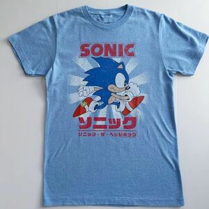 ソニック Tシャツ メンズS大きめ 2回洗濯済 LAにて購入 ゲーム SEGA vintage 擦れプリント 杢ブルー Sonic the Hedgehog game t-shirt USA