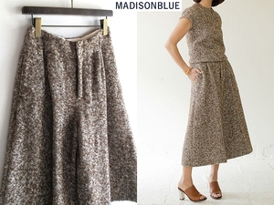 未使用 極美品 MADISONBLUE マディソンブルー 2017AW モヘア混 ウール メランジツイード ワイドパンツ キュロット 01/S ブラウンベージュ