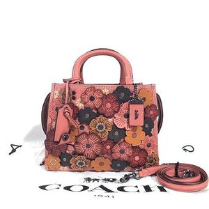 ◆未使用◆COACH コーチ*本革/ペブルレザー*ローグ*ウィズ ティーローズ*2WAY*ハンドバッグ*ショルダーバッグ*アップリケ*ピンク*保存袋付