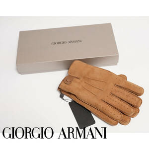 贅沢な上品さ全開！！ジョルジオアルマーニ レザーグローブ スエード キャメルカラー GIORGIO ARMANI ラムレザー ムートンライニング