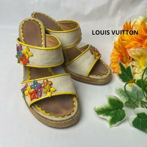 LOUIS VUITTON ウェッジソールサンダル モノグラム フラワー