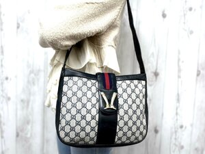 極美品 GUCCI グッチ オールドグッチ ヴィンテージ GGスプリーム ブーツマーク ショルダーバッグ バッグ レザー グレー×紺 79825