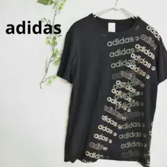 adidas アディダス　シャツ　デカロゴ　クルーネック　プリントシャツ丸襟