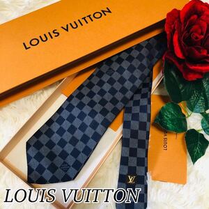 LOUISVUITTON ルイヴィトン メンズ 男性 紳士 ネクタイ ブランドネクタイ ダミエ柄 ダミエ グレー ネイビー 結婚式 ビジネス 美品 剣先 9cm