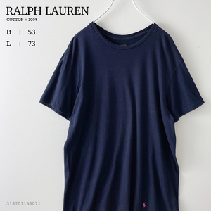 POLO RALPH LAUREN メンズ L 薄手 ロング丈 半袖 Tシャツ 紺 ネイビー 綿 100% コットン 丸首 クルーネック 丸胴ボディ 肌着 インナー 無地