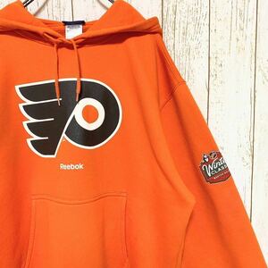 Reebok リーボック NHL Philadelphia Flyers フィラデルフィア・フライヤーズ プリント スウェット パーカー L USA古着 アメリカ古着