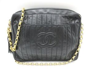 ☆CHANEL シャネル ラムスキン フリンジ チャーム マドモアゼル チェーン ショルダーバッグ ブラック×ゴールド ヴィンテージ 中古☆