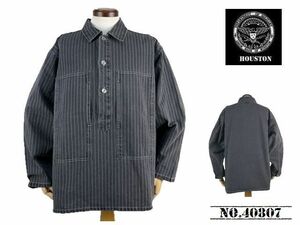 【送料無料 27%OFF 】HOUSTON ヒューストン ウォバッシュ ストライプ プルオーバー シャツ NO.40807 BLACK VINTAGE WASH_Lサイズ