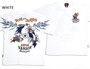 vanson×TOM＆JERRYコラボ 天竺半袖Tシャツ◆vanson ホワイトXXLサイズ TJV-2319 バンソン ヴァンソン トムとジェリー 刺繍 バイカー