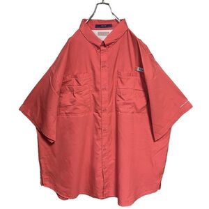 ★アウトドア★Columbia 半袖シャツ XXL相当 薄紅色系 PFG ベンチレーション 刻印ボタン ピスネーム コロンビア古着 洗濯 プレス済み 0898