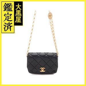 CHANEL　シャネル　マトラッセ　コインモチーフ　チェーンショルダーバッグ　ブラック／ＧＰ　2143300220513【437】