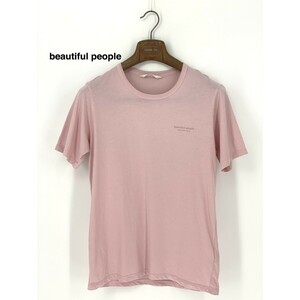 B0038/極美品 beautiful people ビューティフルピープル コットン 胸ロゴプリント クルーネック Tシャツ カットソー 170 M ピンク メンズ