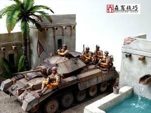 ◆1/35・クルセイダー Mk.Ⅰ・イタレリ・巡航戦車・砂漠・街並・ヤシの木・取水場・水面・ジオラマ・完成品◆