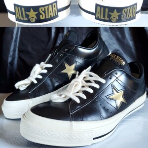 美品 27.0 日本製 CONVERSE ONE STAR コンバース ワンスター レザー ブラック ゴールド 黒 金 ALL STAR オールスター