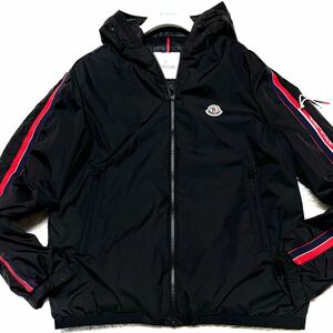 未使用/XL相当●モンクレール【NECKER 22AWモデル ロゴワッペン】ダウンジャケット ブルゾン MONCLER トリコロール フード 黒 ブラック