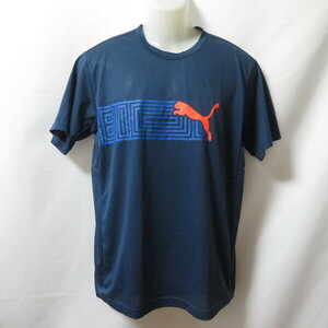 古着 メンズL PUMA/プーマ ポリエステルTシャツ 半袖 スポーツ ジム ジョギング トレーニング ネイビー/ブルー/オレンジ/シルバー 511908