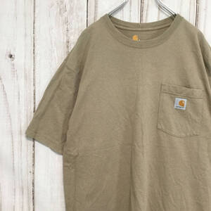 【カーハート 半袖Tシャツ】ロゴワッペン XL相当 ベージュ Carhartt 古着 [240211-024]