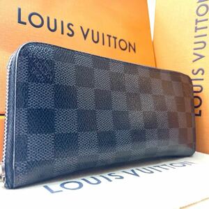 1円 ●最高級●LOUIS VUITTON ルイヴィトン メンズ ダミエ グラフィット ジッピーウォレット ヴェルティカル 長財布 ブラックレザー N63095