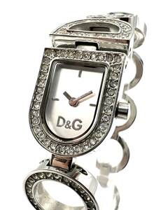 ■D＆G TIME Dolce＆Gabbana ドルチェ＆ガッバーナ QZ クォーツ ストーン 腕時計 バングルウォッチ ブレスウォッチ シルバー 現状品