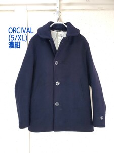 美品◆ORCIVAL オーシバル(オーチバル) メルトン フード付 シングル ピーコート フード取り外し可能 サイズ(5/XL)濃紺 ネイビー