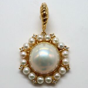 SEIKO jewelry(セイコージュエリー)美品!◆K18 天然ダイヤモンド/マベパールペンダントトップ◆N 約8.4g diamond pearl pendant EF4/EF4