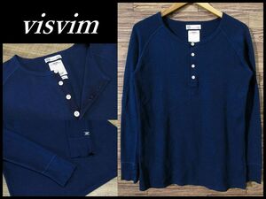 送無 美品 visvim ビズビム 0112105010017 INDIGO WAFFLE HENLEY L/S GIZA インディゴ染 ワッフル サーマル ヘンリーネック 長袖 Tシャツ 1