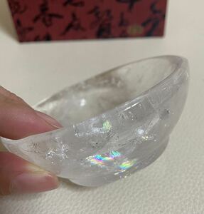 幸せの茶碗 水晶 天然石 浄化 004 クリスタル ラッキー パワーストーン 魔除 お守 置物インテリア 幸運 風水晶 レインボー 虹入 アイリス