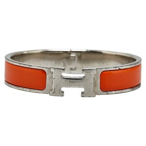 エルメス クリッククラックH PM バングル シルバー オレンジ メタル レディース HERMES 【中古】