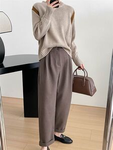 新品 / レトロ ハイウエスト ロングパンツ/ 【LIGHT BROWN】ライトブラウン /X L