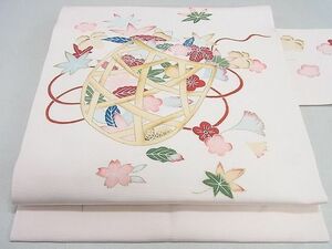 平和屋2◎塩瀬　九寸名古屋帯　作家物　花籠文　金彩　逸品　DAAD4564sa