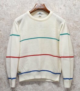 USA製【Lacoste】ラコステ【白ｘ緑青赤ライン入り】【アクリルセーター】【レディース古着】【サイズＬ】CD2161-13-CI18