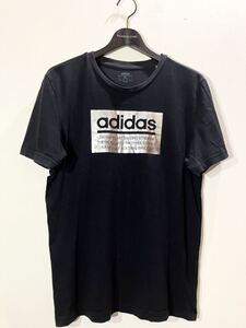 正規品 adidas アディダス ロゴ プリント Tシャツ 黒 ブラック 半袖Tシャツ スポーツミックス スタイル モード クルーネック 銀 シルバー