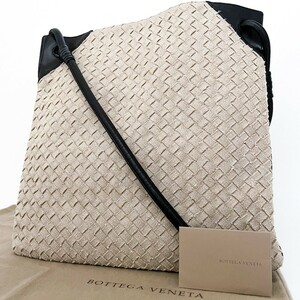 1円■超美品■保存袋付き■BOTTEGA VENETA ボッテガ イントレチャート ショルダーバッグ ビジネス 大容量 A4可 メンズ レディース ベージュ