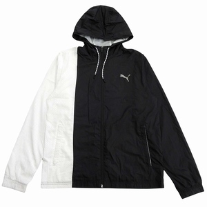 プーマ PUMA レーニング バイカラー ウィンドブレーカー ジップアップ ブルゾン バック ドローコード M 白 × 黒 ブラック メンズ♪10