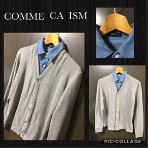 ■COMME CA ISM コムサイズム 長袖カットソー カーディガン シャツ 2枚重ね風 ストレッチ スウェット メンズM 価格5800円+税 美品 