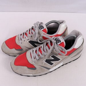 446 ニューバランス 26.5cm/new balance 灰 グレー 朱色 黒 ブラック 中古 古着 メンズ スニーカー yy4634