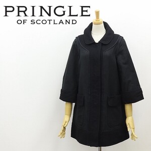 ◆Pringle of Scotland プリングル オブ スコットランド 異素材 切替 七分袖 バックタック コート 黒 ブラック 36