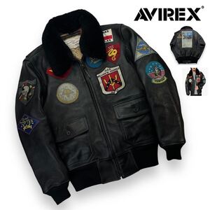 定価/141,900- 極美品 AVIREX アヴィレックス G-1 トップガン TOP GUN ブラック サイズL 羊革 襟ボア/ムートン フルデコ 上質レザー A2673