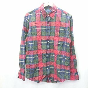 ◇ Ralph Lauren ラルフローレン チェック柄 キレイめ 長袖 ボタンダウンシャツ サイズ170 レッド系 レディース E