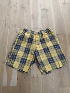 90s アーカイブ 名作 希少 GOODENOUGH BEACH SHORTS グッドイナフ ビーチショーツ ハーフパンツ YELLOW イエロー タータンチェック サイズL