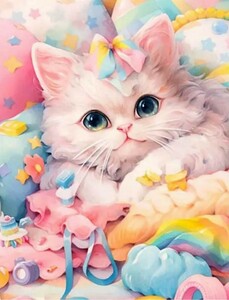 ダイヤモンドアート キット 猫 可愛い もふもふ fluffy kitty 四角ビーズ ダイアモンドアート ダイヤモンドペインティング スクエアビーズ
